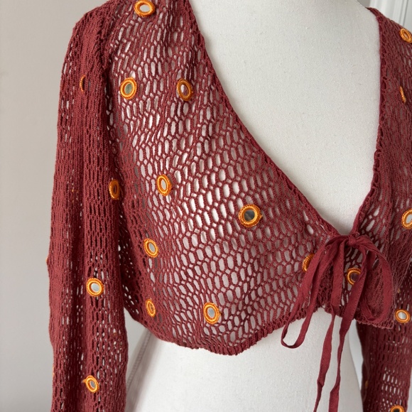 Zara beach boho net mirror cover up front tie top - Picture 9 of 10